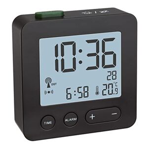 TFA Dostmann Sveglia digitale radiocontrollata, , Amazon exclusive, da viaggio, piccolo, con termometro interno, allarme, nero