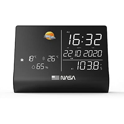 GT PHOTO NASA WSP1300 Stazione meteorologica interna Altoparlante Bluetooth, Display LED da 6,4", Sensore wireless per esterni Temperaturae e Umidità, Radio FM, Sveglia, Calendario Nero GT PHOTO NASA WSP1300 Stazione meteorologica interna Altoparlante Bluetooth, Display LED da 6,4", Sensore wireless per esterni Temperaturae e Umidità, Radio FM, Sveglia, Calendario Nero