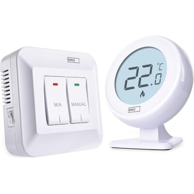 EMOS Termostato digitale per ambienti con manopola manuale rotonda, set Set trasmettitore + ricevitore, portata 100 m, termostato per riscaldamento e raffreddamento, con rotella di regolazione EMOS Termostato digitale per ambienti con manopola manuale rotonda, set Set trasmettitore + ricevitore, portata 100 m, termostato per riscaldamento e raffreddamento, con rotella di regolazione