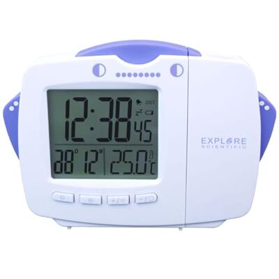 Explore Scientific orologio da viaggio,proiezione dell'ora orientabile 180° Radiocontrollato con schermo LCD da 2,6", ora, data, temperatura e giorni della settimana, per uso domestico, multilingua Explore Scientific orologio da viaggio,proiezione dell'ora orientabile 180° Radiocontrollato con schermo LCD da 2,6", ora, data, temperatura e giorni della settimana, per uso domestico, multilingua