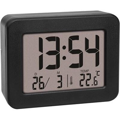 TFA Dostmann Mini sveglia digitale da comodino, , orologio da tavolo, a batteria, con data e termometro interno, sveglia da viaggio, piccolo, nero TFA Dostmann Mini sveglia digitale da comodino, , orologio da tavolo, a batteria, con data e termometro interno, sveglia da viaggio, piccolo, nero