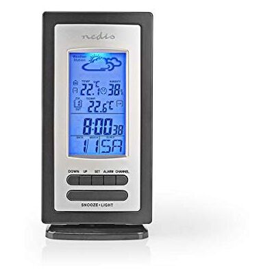 NEDIS Stazione meteo Allarme Igrometro Sensore esterno Nero/Argento NEDIS Stazione meteo Allarme Igrometro Sensore esterno Nero/Argento