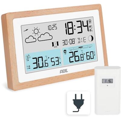 ADE Stazione meteorologica digitale con sensore esterno temperatura interna/esterna igrometro, barometro, previsioni tempo raccomandazione di ventilazione sveglia alimentatore incl. ADE Stazione meteorologica digitale con sensore esterno temperatura interna/esterna igrometro, barometro, previsioni tempo raccomandazione di ventilazione sveglia alimentatore incl.