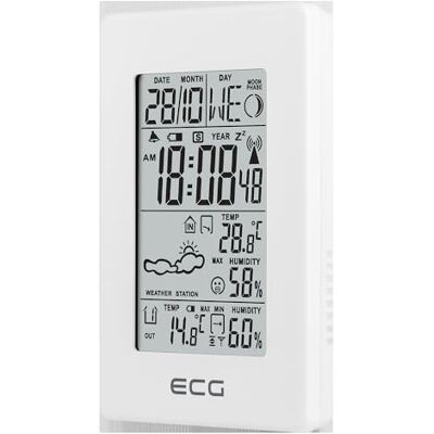 Stazione meteo ECG MS 100 con sensore wireless esterno, LCD, orologio, allarme Stazione meteo ECG MS 100 con sensore wireless esterno, LCD, orologio, allarme