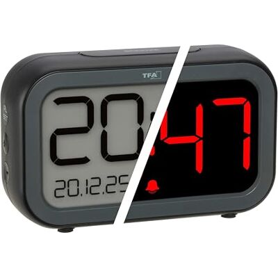 TFA Dostmann Sveglia da comodino digitale BINGO HYBRID con display LCD/LED, 60.2048, sveglia con display ibrido, batteria integrata e cavo USB-C, cambio automatico, data, snooze, nero TFA Dostmann Sveglia da comodino digitale BINGO HYBRID con display LCD/LED, 60.2048, sveglia con display ibrido, batteria integrata e cavo USB-C, cambio automatico, data, snooze, nero