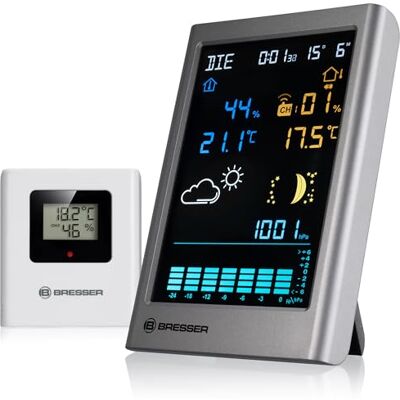 BRESSER MeteoTemp TBV Stazione meteo con sensore esterno, pressione Temperatura interna ed esterna, umidità, previsioni meteo, storico pressione, orologio radio, sveglia BRESSER MeteoTemp TBV Stazione meteo con sensore esterno, pressione Temperatura interna ed esterna, umidità, previsioni meteo, storico pressione, orologio radio, sveglia