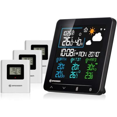 BRESSER Quadro Individio NV Stazione meteo con sensore esterno Temperatura, umidità, previsioni meteo, storico pressione, 3 sensori, comfort interno, sveglia, snooze BRESSER Quadro Individio NV Stazione meteo con sensore esterno Temperatura, umidità, previsioni meteo, storico pressione, 3 sensori, comfort interno, sveglia, snooze
