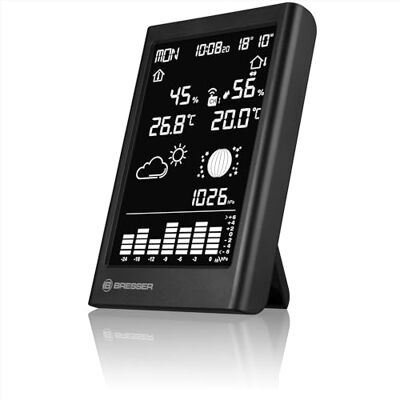 BRESSER MeteoTemp TBV Stazione meteo con sensore esterno, pressione Temperatura interna ed esterna, umidità, previsioni meteo, storico pressione, orologio radio, sveglia BRESSER MeteoTemp TBV Stazione meteo con sensore esterno, pressione Temperatura interna ed esterna, umidità, previsioni meteo, storico pressione, orologio radio, sveglia