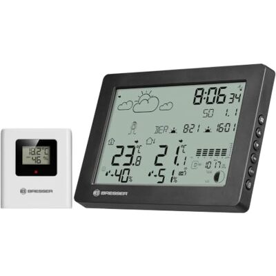 BRESSER BaroTemp HZ Stazione meteo con sensore esterno, barometro Temperatura interna ed esterna, umidità, previsioni meteo, storico pressione, orologio radio, 2 sveglie BRESSER BaroTemp HZ Stazione meteo con sensore esterno, barometro Temperatura interna ed esterna, umidità, previsioni meteo, storico pressione, orologio radio, 2 sveglie