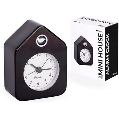 Fisura – Sveglia analogica a forma di mini casetta bianca e nera. Orologio sveglia silenzioso senza tic tac, allarme compatto e originale. 9,7 x 7,3 x 4,5 cm. 1 pila AA Fisura – Sveglia analogica a forma di mini casetta bianca e nera. Orologio sveglia silenzioso senza tic tac, allarme compatto e originale. 9,7 x 7,3 x 4,5 cm. 1 pila AA