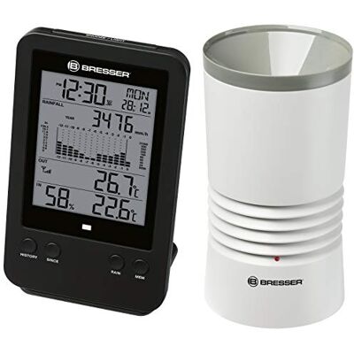 BRESSER Stazione meteo radio con sensore esterno, stazione di pioggia professionale con orologio radio DCF, sveglia con luce di sfondo e memorizzazione dati di valori minimi e massimi BRESSER Stazione meteo radio con sensore esterno, stazione di pioggia professionale con orologio radio DCF, sveglia con luce di sfondo e memorizzazione dati di valori minimi e massimi