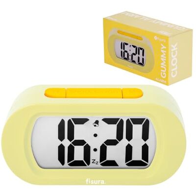 Fisura – Sveglia digitale gialla, orologio con display LED, formato 12/24 ore con retroilluminazione, sveglia da comodino a batterie, funziona con 3 AAA non incluse Fisura – Sveglia digitale gialla, orologio con display LED, formato 12/24 ore con retroilluminazione, sveglia da comodino a batterie, funziona con 3 AAA non incluse