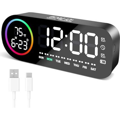 Vinabo Sveglia digitale con luce notturna a 7 colori, 4 livelli di luminosità, ampio display a LED della temperatura, controllo vocale, 12/24 ore, porta USB, snooze, memoria di spegnimento (Nero) Vinabo Sveglia digitale con luce notturna a 7 colori, 4 livelli di luminosità, ampio display a LED della temperatura, controllo vocale, 12/24 ore, porta USB, snooze, memoria di spegnimento (Nero)