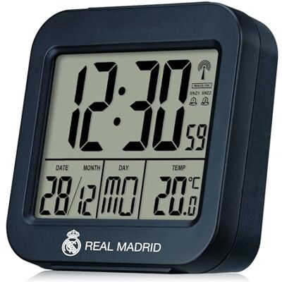 BRESSER Real Madrid Stazione meteo compatta con orologio radio, sveglia Temperatura interna, orologio radio, data, giorno settimana, 2 sveglie, funzione snooze, LED blu BRESSER Real Madrid Stazione meteo compatta con orologio radio, sveglia Temperatura interna, orologio radio, data, giorno settimana, 2 sveglie, funzione snooze, LED blu