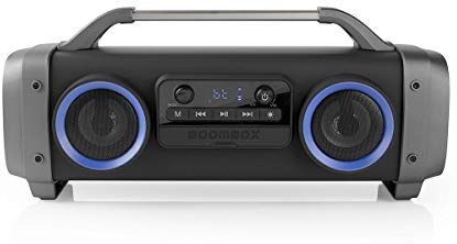 NEDIS Bluetooth® Party Boombox   12 hrs   2.2   60 W   Riproduzione multimediale: AUX/Micro SD/Radio/USB   IPX4   collegabile   Con impugnatura   Luci da festa   Grigio/Nero