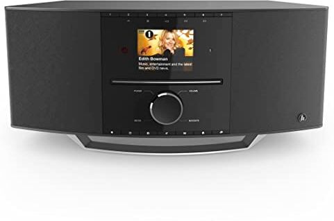 Hama Radio Internet DAB con lettore CD e DAB+ DIR3510SCBTX (radio digitale WLAN, Spotify, Amazon Music, Bluetooth, radio da cucina FM, CD, USB, AUX, 40 W, sveglia, telecomando) nera, 37 x 22 x 17,5 cm