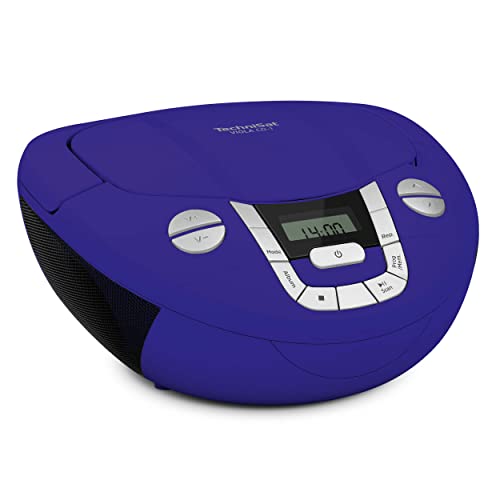 TechniSat VIOLA CD-1 lettore CD stereo portatile con maniglia per il trasporto, boombox nera, sintonizzatore radio FM, ricezione Bluetooth, potenza di 2 x 1 W RMS, alimentazione a rete e a batteria
