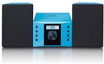 Lenco Sistema Hi-Fi MC-013BU Sistema compatto per bambini lettore radio CD schermo LCD ingresso AUX 2 x 2 Watt RMS con adesivi blu