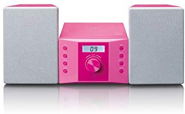 Lenco 810025  sistema stereo compatto per bambini con lettore cd e display lcd ingresso aux 2 x 2 w rms con adesivi rosa