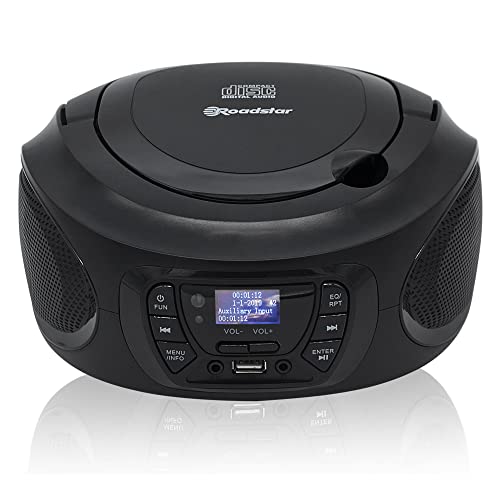 Roadstar Radio CD Player Portatile DAB/DAB+ / FM, Lettore CD-MP3, CD-R, CD-RW, Porta USB, Stereo, Telecomando, AUX-IN, Uscita Cuffie, Nero