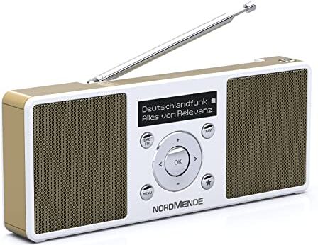 TechniSat Nordmende Transita 200 Radio stereo DAB portatile (DAB+, UKW, FM, altoparlante, porta auricolari, memoria preferiti, display OLED, batteria, piccola, portatile), bianco/oro