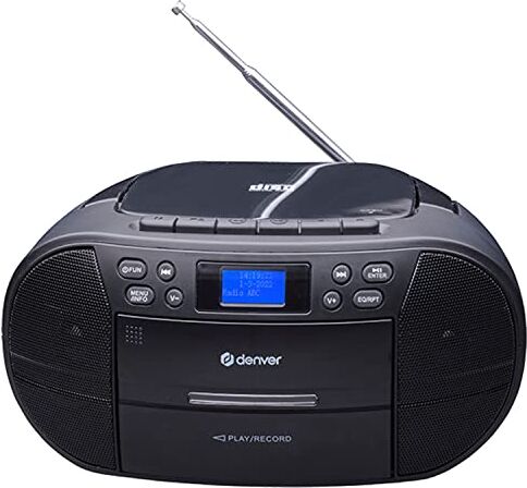 Denver Stereo Portatile Boombox TDC-280BLACK con Radio Dab + / FM. Lettore di Cassette Riproduttore CD. Ingresso AUX Volume: 2 x 15 W