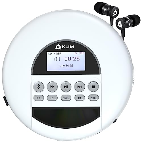 KLIM Nomad Lettore cd portatile Batteria a Lunga Durata Include Auricolari Compatibile con CD-R, CD-RW, MP3 Lettore SD, Radio FM, Bluetooth Ideale per Auto Hi-Fi Nuovo 2024