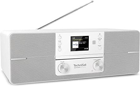 TechniSat DIGITRADIO 371 CD IR – Stereo Internetradio (DAB+, VHF, CD, WLAN, streaming audio Bluetooth, display a colori, USB, AUX, collegamento per le cuffie, sveglia, 10 W, telecomando) bianco