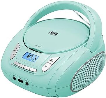 WISCENT Lettore CD portatile Boombox con Bluetooth, radio FM, riproduzione USB, ingresso AUX, jack per cuffie, compatibilità con CD-R/RW e CD MP3 (Green)