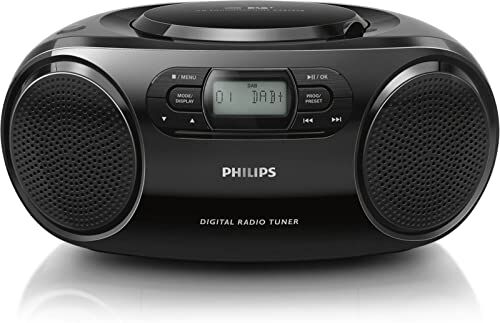 Philips CD-Player AZB500/12 Lettore CD, Radio DAB+ (DAB+/UKW, Dynamic Bass Boost, Riproduzione CD, Funzione shuffle/repeat, Entrata audio da 3,5 mm) Nero