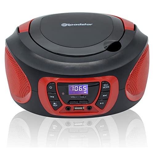 Roadstar Radio portatile stereo FM + CD MP3 player e ingresso USB rossa