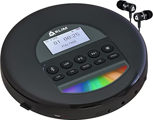 KLIM Nomad Lettore cd portatile Batteria a Lunga Durata Include Auricolari Compatibile con CD-R, CD-RW, MP3 Lettore SD, Radio FM, Bluetooth Ideale per Auto Hi-Fi Nuovo 2024