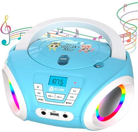 KLIM Candy BAMBINI Stereo per bambini NUOVO 2024 + Radio FM + Batterie incluse + Lettore CD Blu con altoparlanti e Radio + Regalo Perfetto per Bambini e Bambine