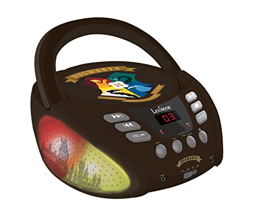 Lexibook Warner Harry Potter Lettore CD Bluetooth per bambini – Portatile, Effetti multicolore, Jack per microfono, AUX IN, AC o batterie, Nero,