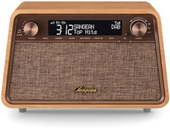 Sangean Radio Dab+(10), FM RDS (10) con Bluetooth, con display LCM di facile lettura e luminosità e regolabile, costruita in legno.