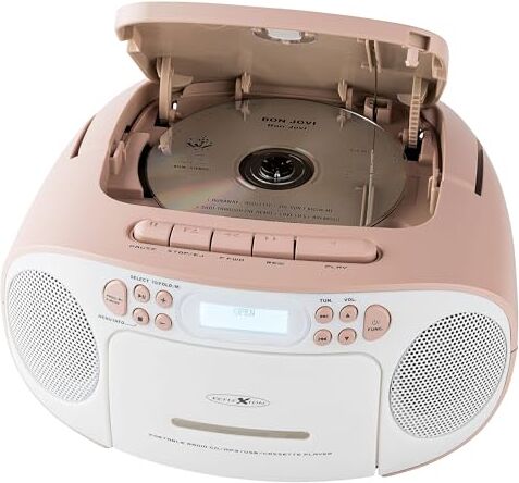 Reflexion , cassette CD/MP3 USB DAB+stereo radio (2 x 12 Watt max. potenza musicale), connettore AUX 3,5 mm e uscita cuffie da 3,5 mm, display digitale LCD, rosa