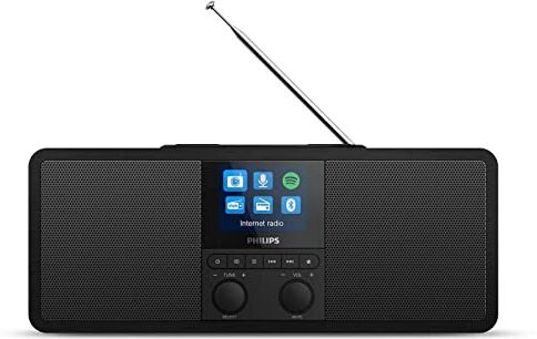 Philips Radio via Internet R8805/10 DAB+ con Spotify Connect (Bluetooth, Allarme Doppio, Timer per Spegnimento Automatico, Base di Ricarica Wireless Qi per Cellulari, USB) Nero