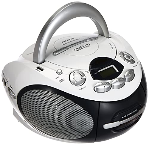 Majestic AH 2387R MP3 USB Boom Box Portatile con Lettore CD/Mp3, Ingresso USB, Registratore Cassetta, Presa Cuffie, Senza funzione radio, Bianco
