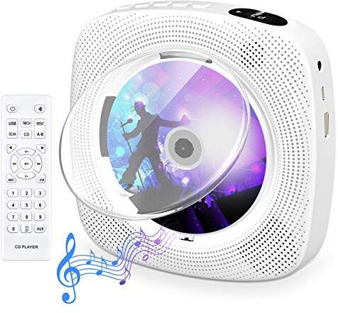 Gueray Lettore CD portatile con Bluetooth  Lettore CD montabile a parete Altoparlanti HiFi integrati con display LCD Audio domestico Boombox Radio FM Lettore musicale USB MP3