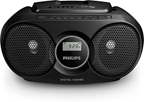 Philips AZ215B/12 Lettore CD Boombox, Sintonizzatore Digitale FM, 3 Watt, Entrata Audio, Nero