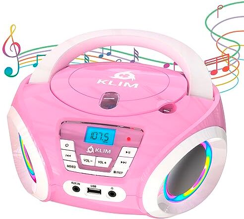 KLIM Candy BAMBINI Stereo per bambini NUOVO 2024 + Radio FM + Batterie incluse + Lettore CD Rosa con altoparlanti e Radio + Regalo Perfetto per Bambini e Bambine