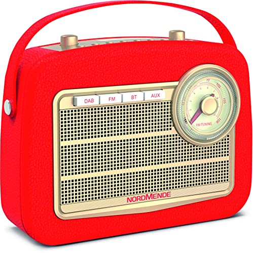 Nordmende Transita 130 Radio portatile DAB+/FM con regolatore di frequenza FM (streaming audio Bluetooth, USB, display LCD, batteria fino a 24 ore, maniglia, alloggiamento in similpelle) rosso