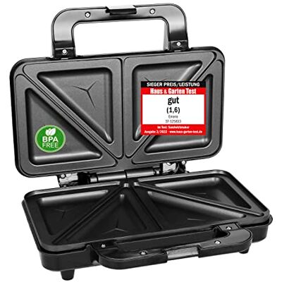 Emerio Tostapane doppio senza BPA, forma classica per sandwich triangolare facile da pulire, rivestimento antiaderente, riscalda rapidamente e facilmente in un delizioso snack, 900 Watt Emerio Tostapane doppio senza BPA, forma classica per sandwich triangolare facile da pulire, rivestimento antiaderente, riscalda rapidamente e facilmente in un delizioso snack, 900 Watt