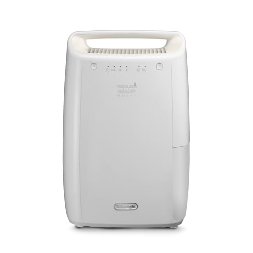 DeLonghi Tasciugo Deumidificatore Ambiente Casa per eliminare l'umidità, Antimuffa, Asciugabiancheria, Doppio Sistema Filtrazione Aria, 10L/Giorno, Sistema di sicurezza, Maniglia, Bianco