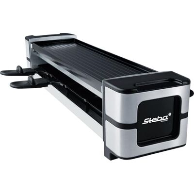 Steba Raclette in ghisa – Piastra per griglia rivestita in ceramica senza PFAS, reversibile, 4 padelle antiaderenti, regolatore continuo, superficie grill 38,5 x 11 cm Steba Raclette in ghisa – Piastra per griglia rivestita in ceramica senza PFAS, reversibile, 4 padelle antiaderenti, regolatore continuo, superficie grill 38,5 x 11 cm