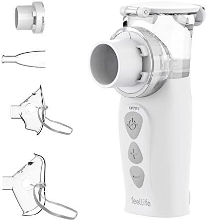 FEELLIFE Aerosol Portatile Silenzioso, Nebulizzatore Aerosol Adulti e Bambini, Tasso di Nebulizzazione Regolabile in Doppia Modalità, Ricarica USB, Ricambi Disponibili