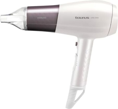 Taurus Asciugacapelli 2200W, 2 velocità, 3 temperature, Tasto aria fredda, Tecnologia Daily Care Japan senza effetto crespo, Concentratore, Filtro rimovibile, Bianco