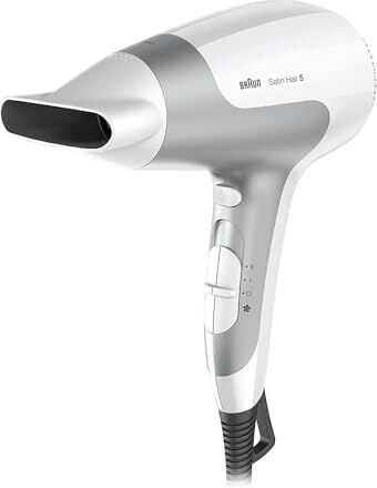 Braun Satin Hair 5 Powerperfection BRHD580E Asciugacapelli 2500W, Funzione Ionica Anti-crespo, 3 Temperature / 2 Velocità, Egonomico, Concentratore, Bianco