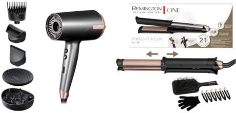 Remington Pacchetto:  Piastra Capelli e Arricciacapelli, Multistyler 2 in 1] ONE S6078 + Phon Asciugacapelli, Flusso d'aria 120 km/h ONE D6078