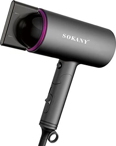 SOKANY SK-2221 Asciugacapelli Professionali Ioni 1600W, Asciugacapelli da Viaggio con 1 Concentratore, 1 Velocità/3 Temperature, Manico Pieghevole, Grigio (Grigio)